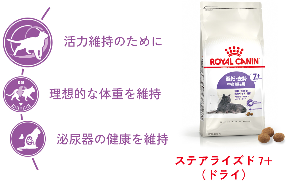 ステアライズド 7+（ドライ） 活力維持のために。理想的な体重を維持。泌尿器の健康を維持。